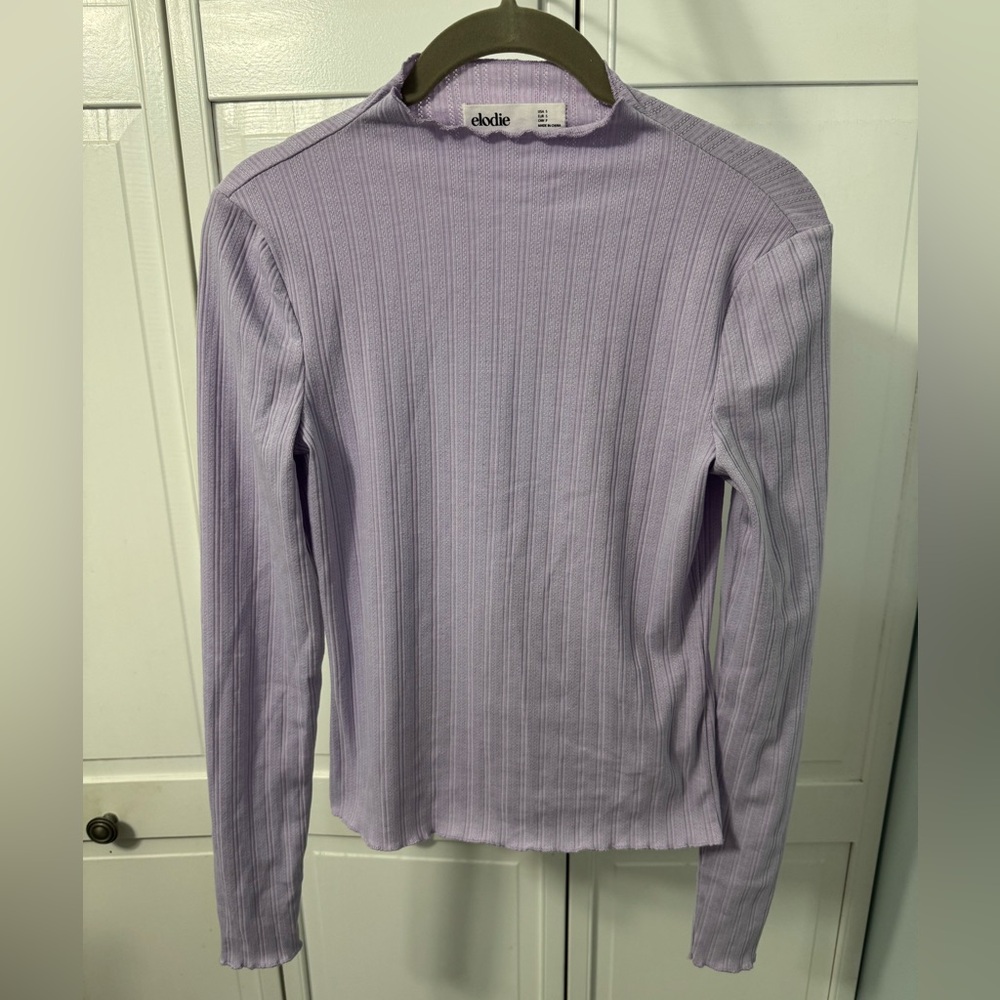 Elodie Lavender Textured Mock Neck Long Sleeve Top-Small